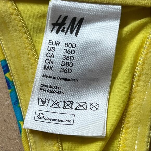 H&M Yellow Floral Print Bikini Top Size 36D - Picture 2 of 5